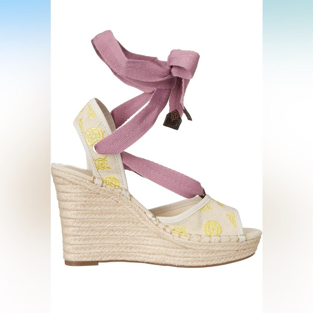 Women's Guess Halona Wedge Sandals with Pink and Yellow Accents, NWT, no box. - Picture 3 of 7